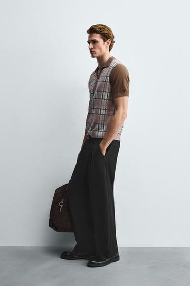 POLO EN MAILLE IMPRIMÉ À CARREAUX - Beige foncé de Zara - Image 3