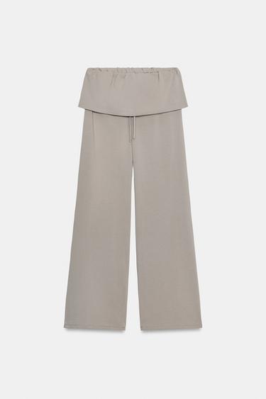 Zara HEAVY COTTON SASH PANTS - Blue gray