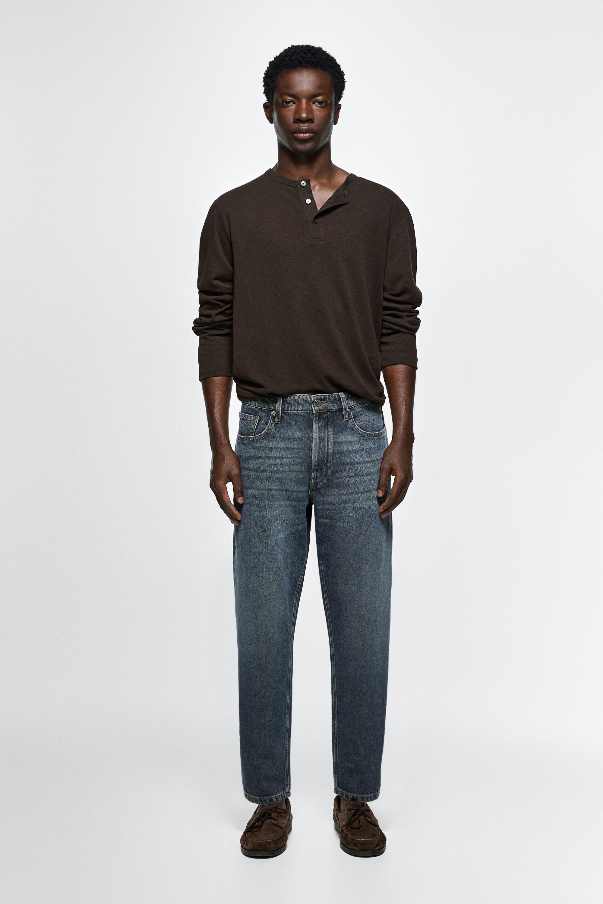 Slim fit cropped jeans — Mid-blue