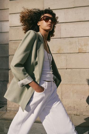 ЛЕНЕН БЛЕЙЗЪР С ПОДВИГНАТ РЪКАВ - Светло каки от Zara
