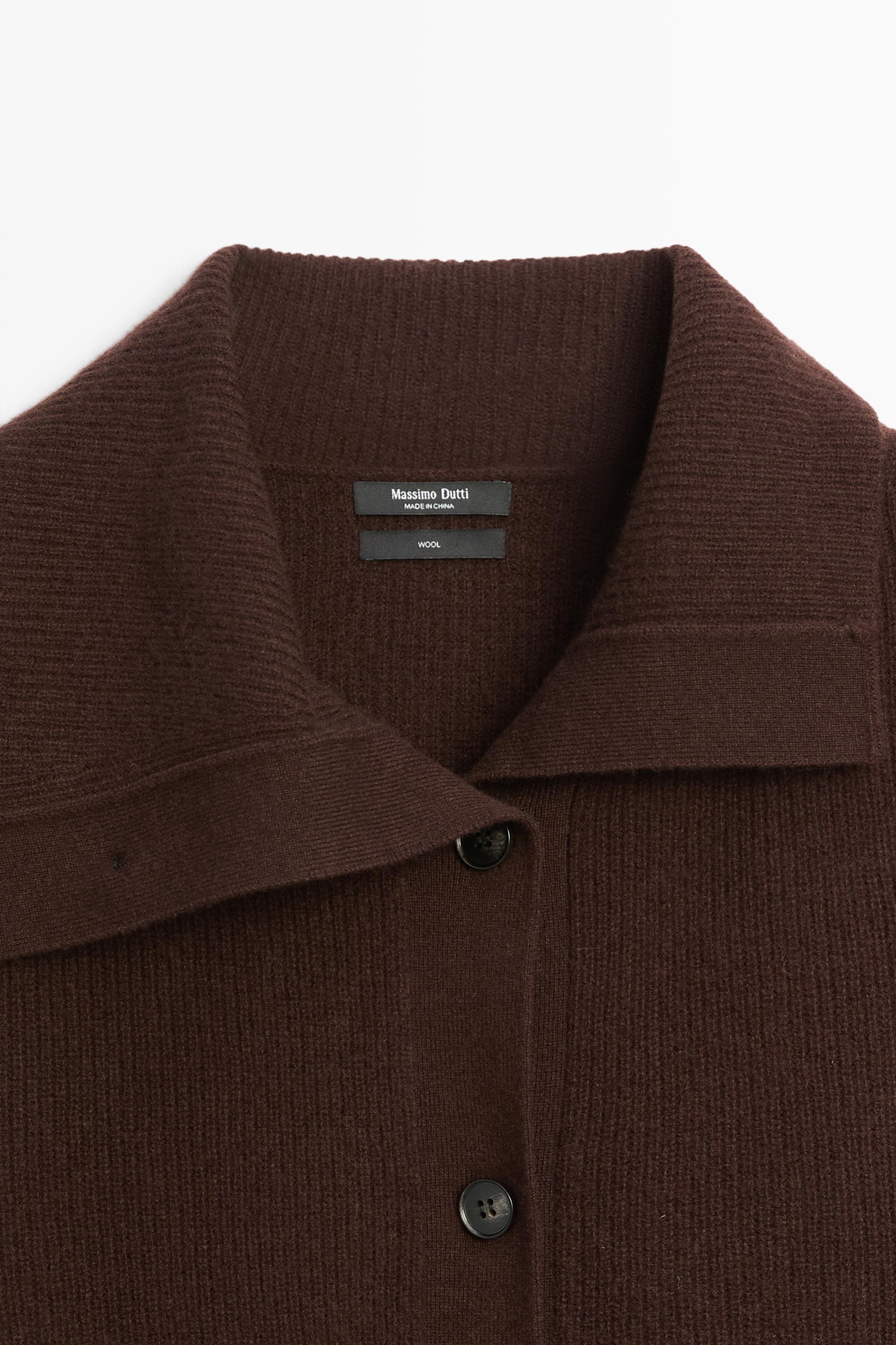 Purl knit funnel neck cardigan