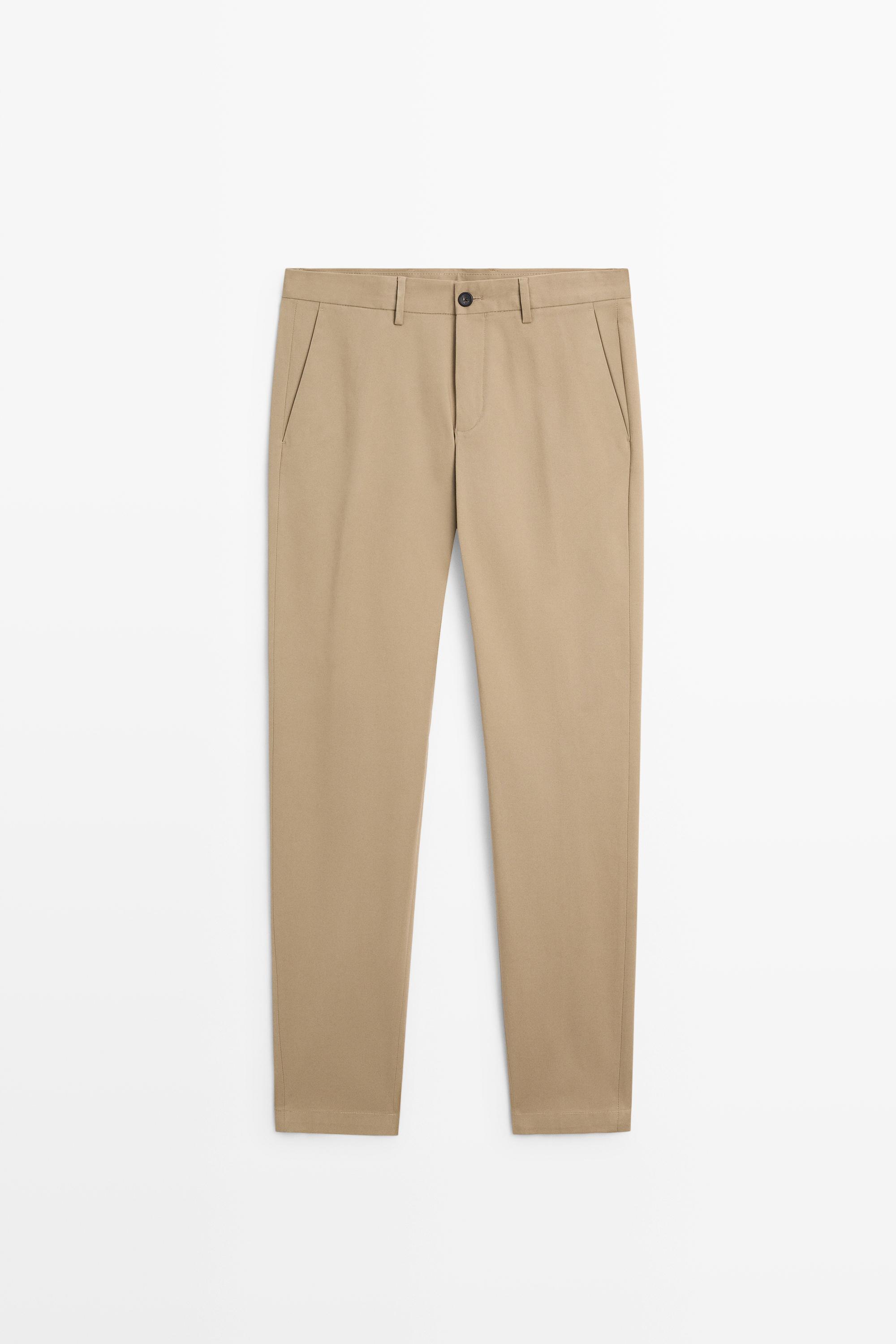 Cotton blend slim fit pants — taupe brown
