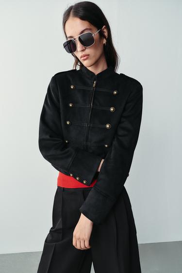 Zara SUEDE-EFFECT JACKET - Black