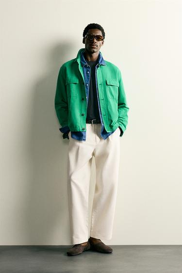Zara COTTON LINEN REGULAR FIT OVERSHIRT - Green - Image 0