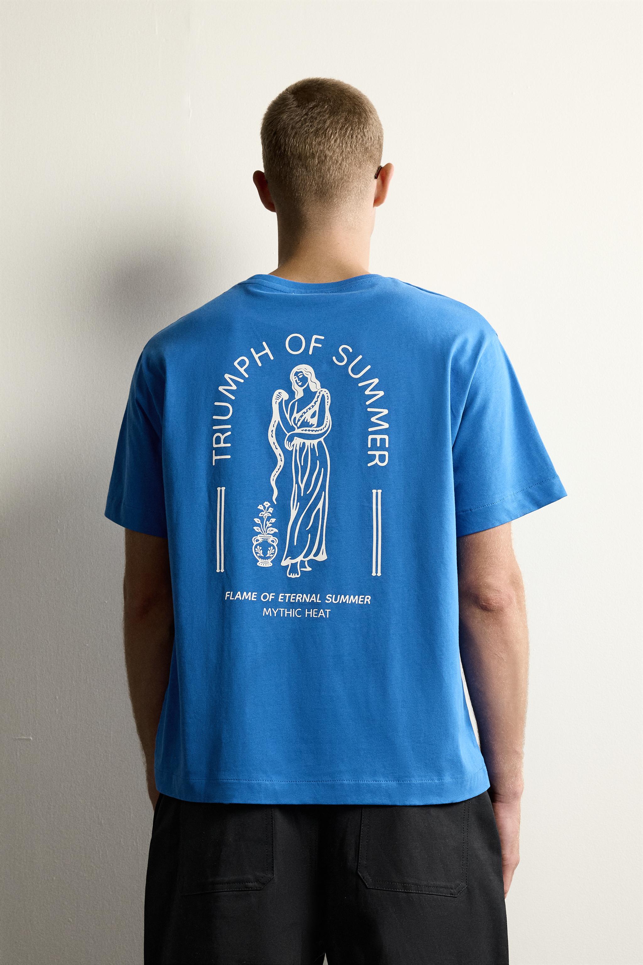 RELAXED FIT COMBINED EMBROIDERED T-SHIRT - Blue | ZARA Canada