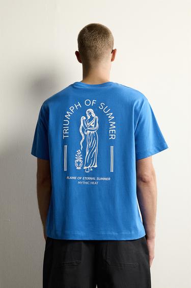 CAMISETA RELAXED FIT BORDADO COMBINADO - Azul de Zara
