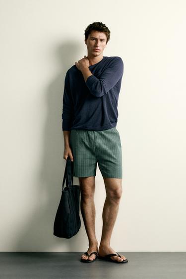COMFORT SEERSUCKER REGULAR FIT BERMUDA SHORTS - Green by Zara