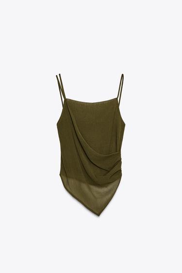 SEMI-SHEER TEXTURED ASYMMETRIC TOP - Mid-green by Zara - Image 5