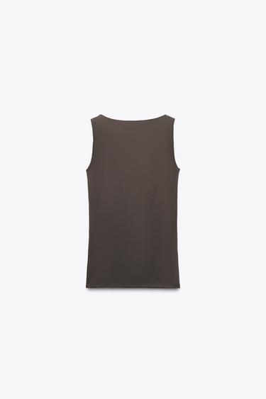 T-SHIRT AUS POLYAMID MIT BREITEM TRÄGER - Taupegrau von Zara