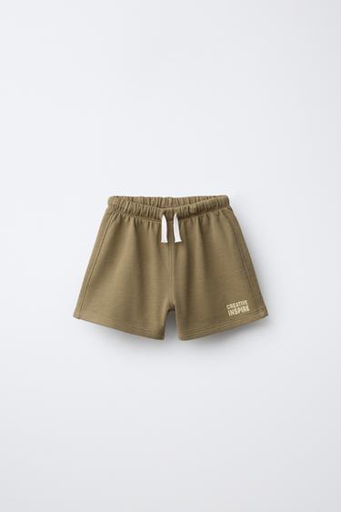 ШОРТЫ ИЗ МЯГКОЙ ТКАНИ С НАДПИСЬЮ — ХАКИ от Zara