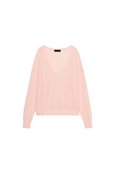 FINE KNIT V-NECK JUMPER - Pastel pink by Zara