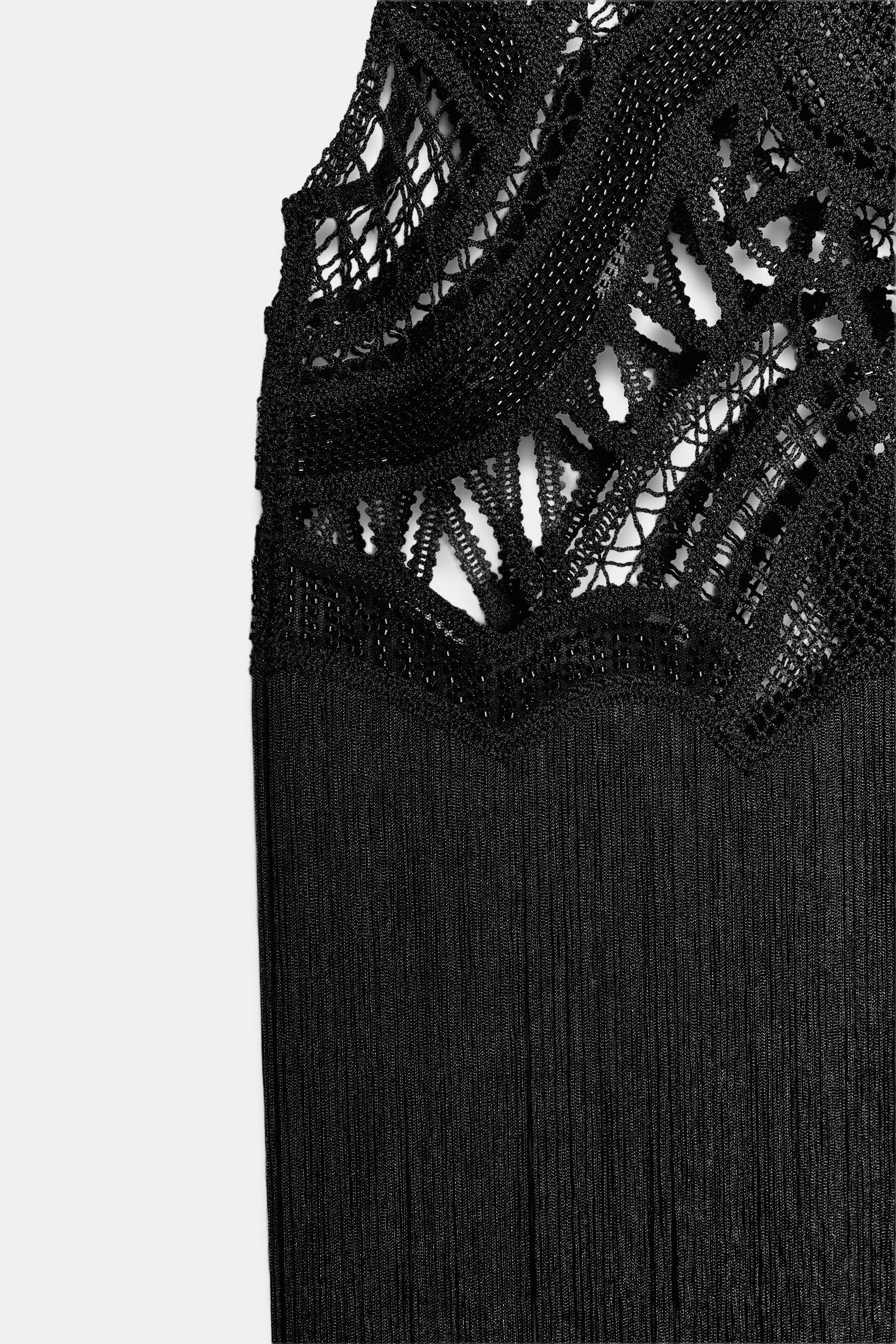 ZW COLLECTION BEADED CROCHET TOP WITH FRINGE