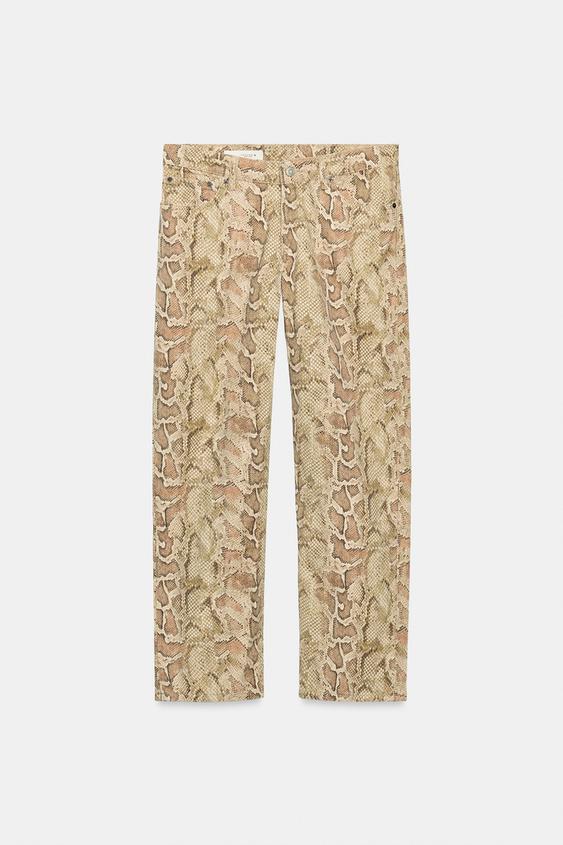 STRAIGHT FIT LOW-RISE ANIMAL PRINT TRF JEANS - camel by Zara - Image 0