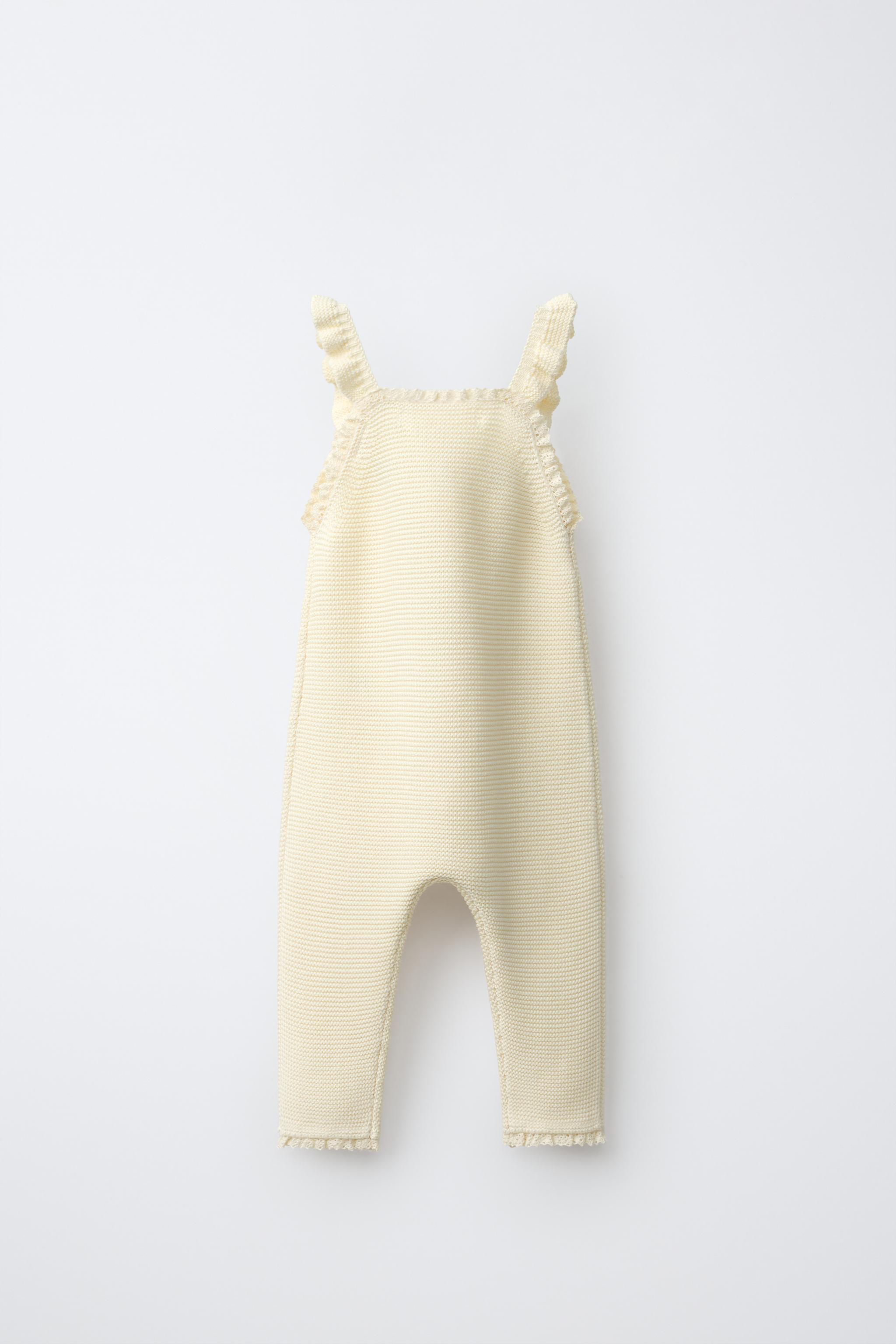 EMBROIDERED FLORAL KNIT OVERALLS — Ecru