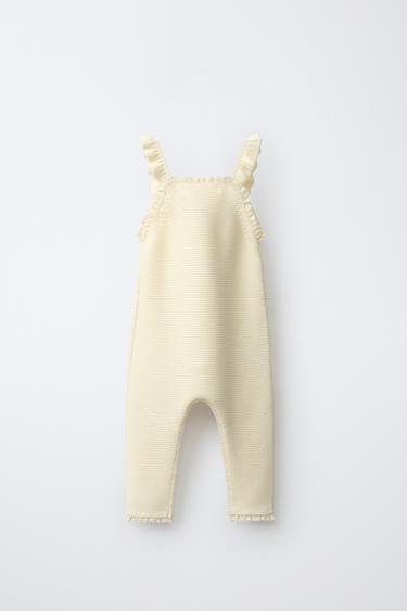 EMBROIDERED FLORAL KNIT OVERALLS — Ecru 2