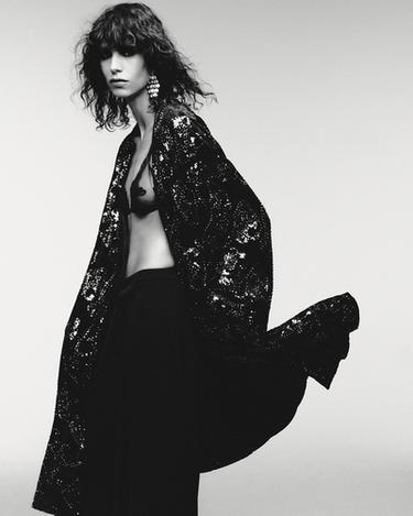 VELVET SEQUIN BEADED COAT - Black by Zara