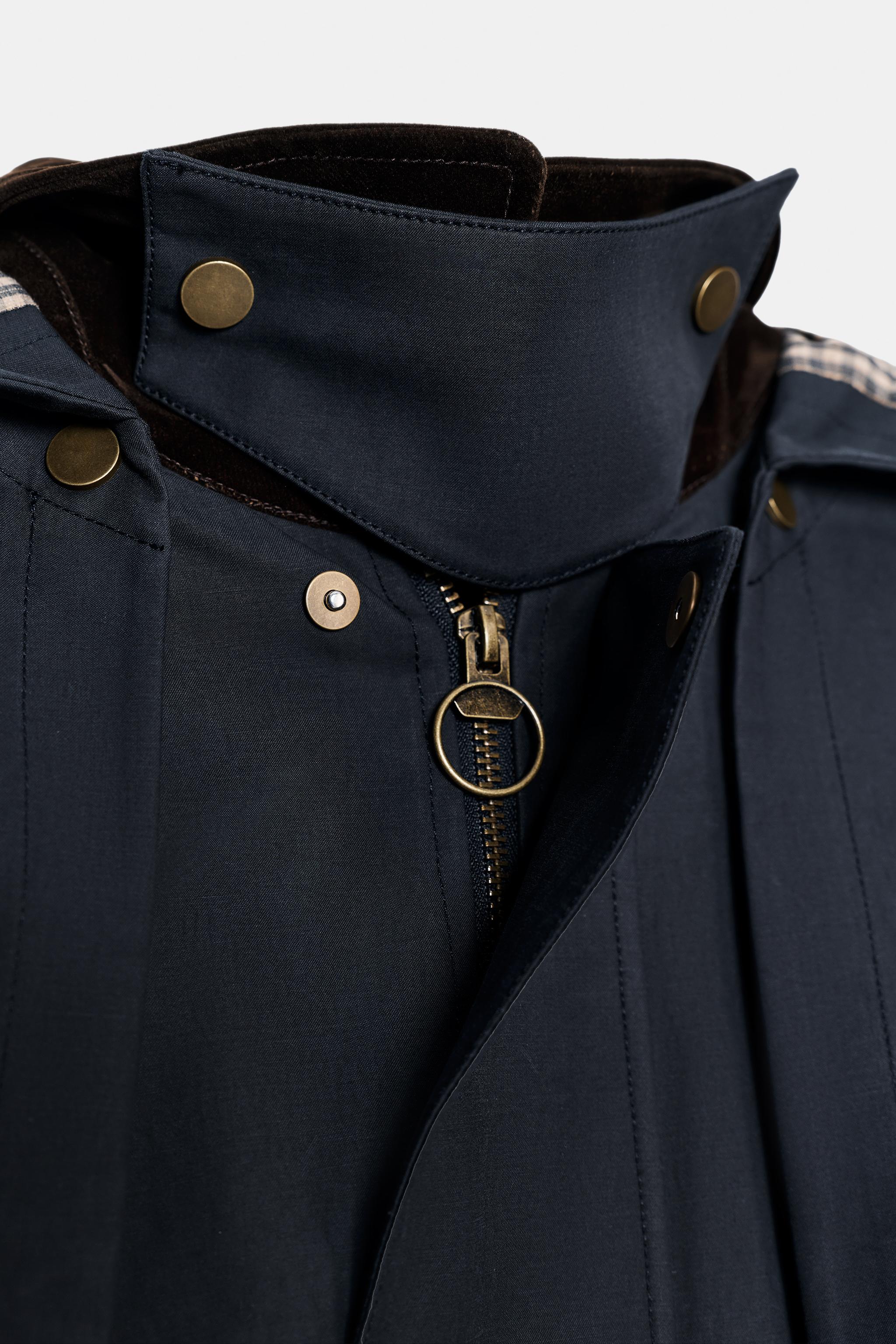 ZW COLLECTION CONTRAST COLLAR HOODED TRENCH COAT - Blue | ZARA