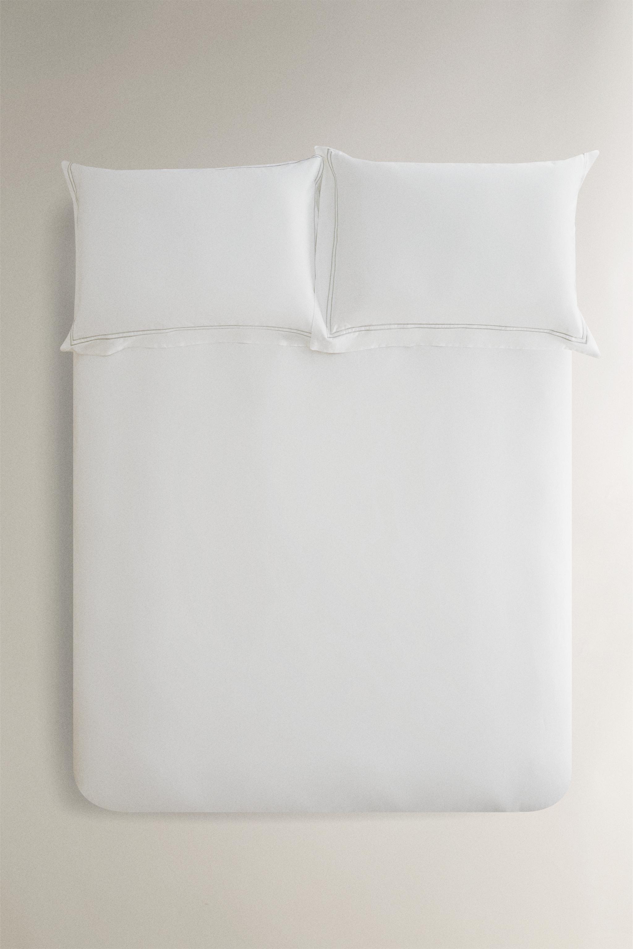 DUVET COVER WITH TWO EMBROIDERED DETAILS — Light green