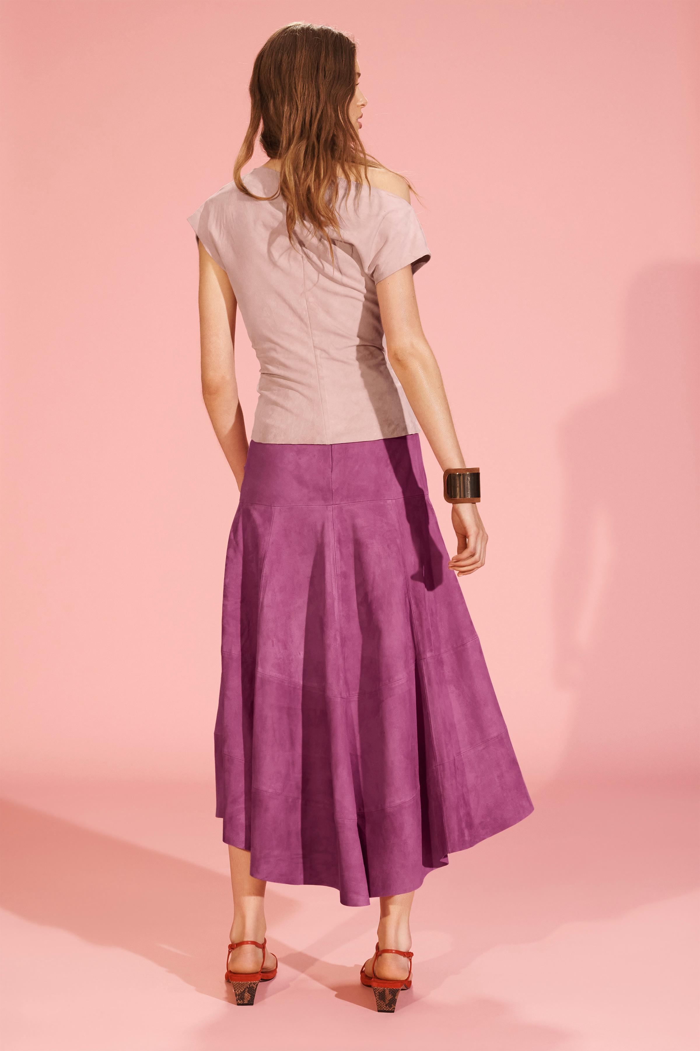 LIMITED EDITION ASYMMETRIC SUEDE MIDI SKIRT - Pink | ZARA