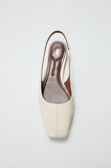 LEATHER SLINGBACK BALLERINA SHOES - Ecru White by Zara
