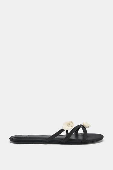 SATIN-EFFECT FLOWER SANDALS - Black by Zara - Image 0