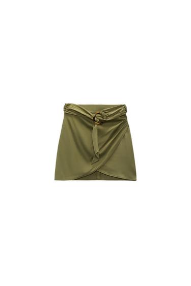 WRAP FRONT DOUBLE BUCKLE MINI SKIRT