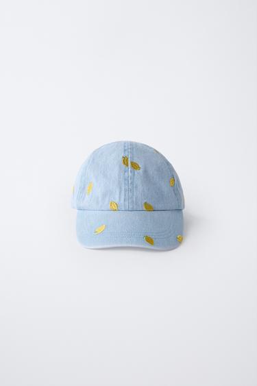 Zara EMBROIDERED LEMON DENIM CAP - Blue