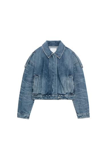 Zara DENIM JACKET WITH SHOULDER TABS - Blue