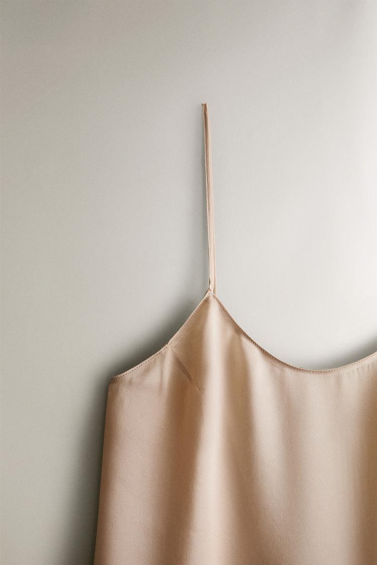 MULBERRY SILK STRAPPY NIGHTGOWN — Beige-pink
