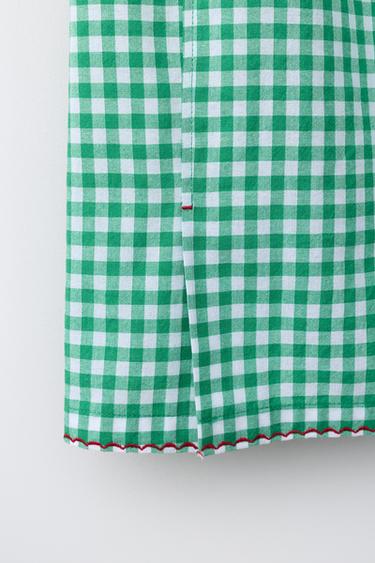 PANTALON LARGE À CARREAUX VICHY - Blanc / Vert de Zara - Image 3