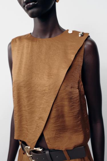 SATIN CROSSOVER TOP - Caramel by Zara - Image 5