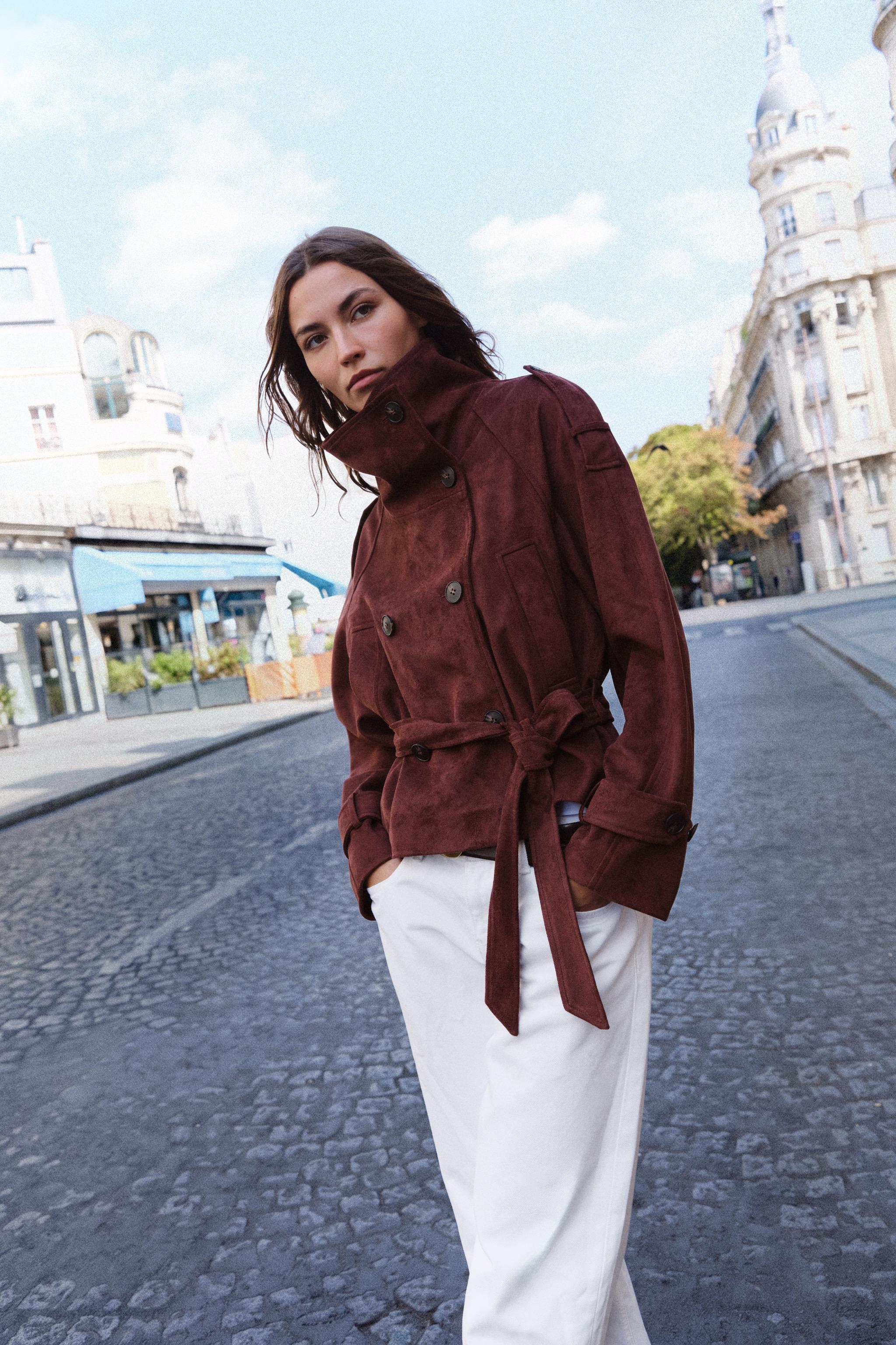 FAUX SUEDE BELTED JACKET