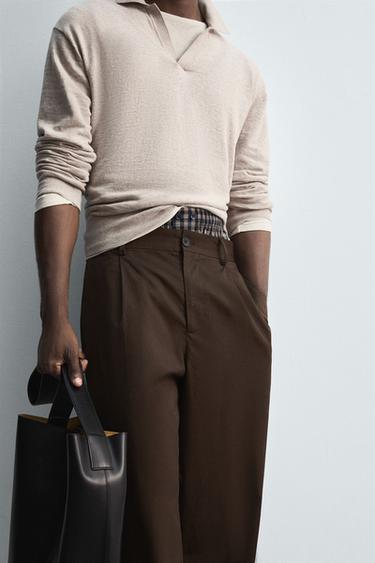 COTTON-WOOL KNIT POLO SHIRT - Beige by Zara - Image 4