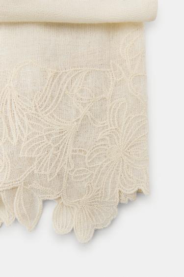 COTTON LINEN LACE SCARF - Ecru by Zara - Image 3
