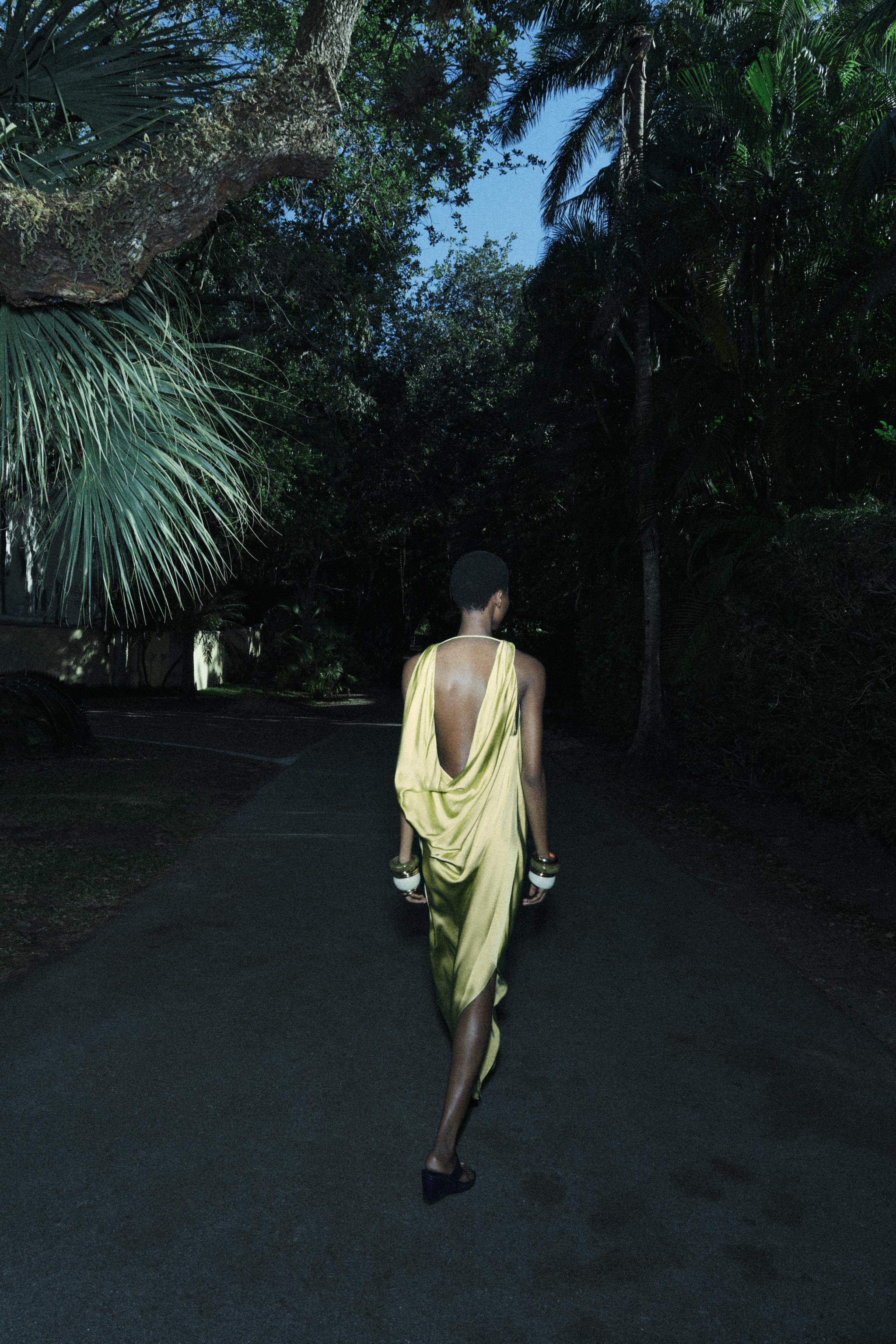 ZW COLLECTION SATIN FLOWY DRESS - Lime green | ZARA United