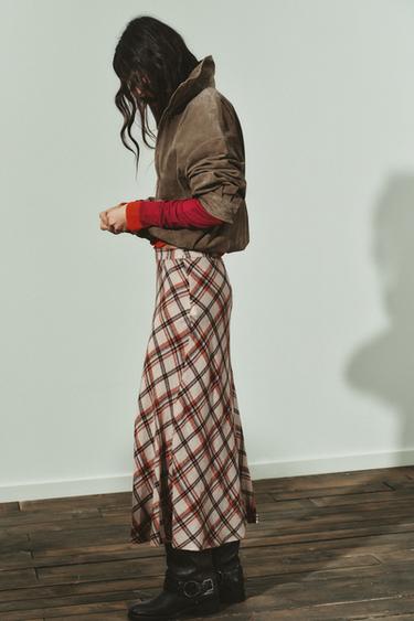 JUPE MI-LONGUE À CARREAUX - Beige / Marron clair de Zara - Image 3