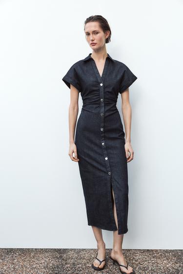 VESTIDO Z1975 MIDI DENIM - Azul de Zara - Imagen 0