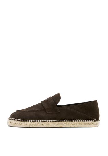 Espadrille masque en croûte de cuir - Marron de Zara