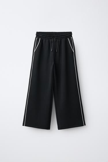 CALÇAS DE PERNA LARGA SPORTY A CONTRASTE - Preto da Zara - Imagem 0