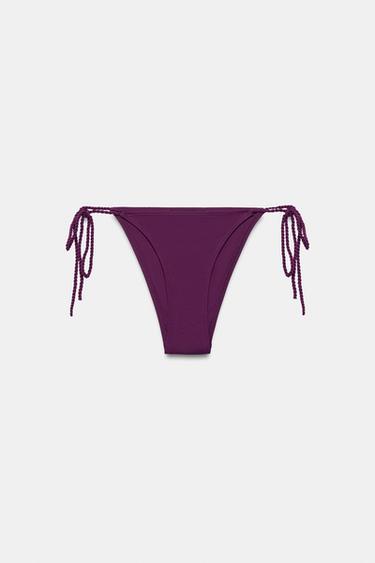 Zara LACE-UP STRAP BIKINI BOTTOMS - Eggplant