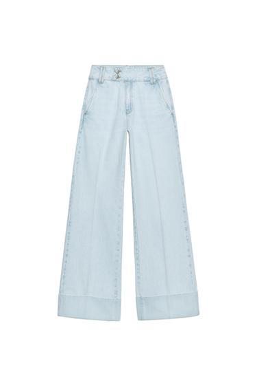 Z1975 STRAIGHT JEANS MED LAV TALJE OG OPRUL - lys blå fra Zara