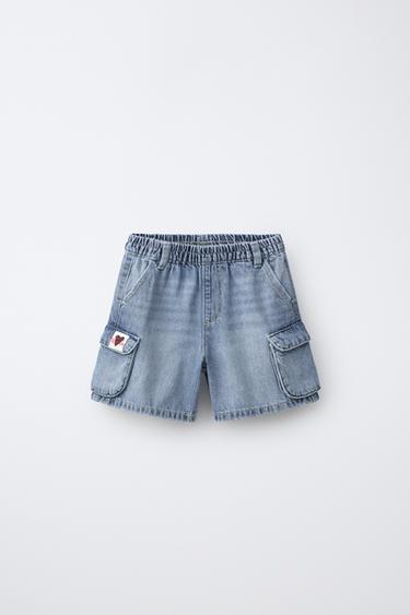 PATCH DETAIL DENIM CARGO BERMUDA SHORTS - Light blue by Zara