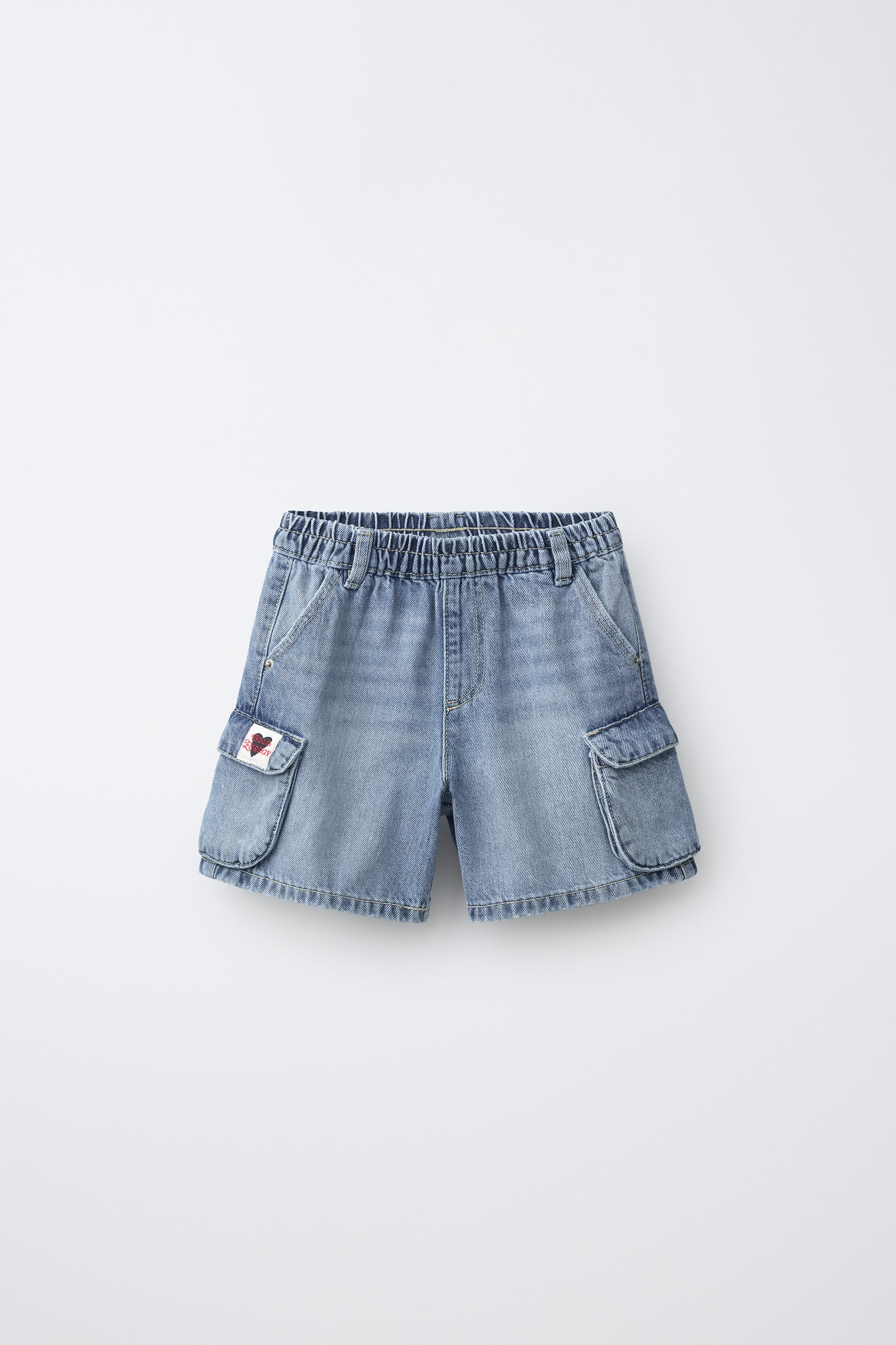 PATCHED DENIM CARGO SHORTS