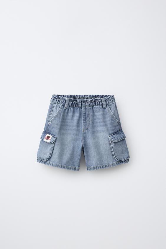 PATCH DETAIL DENIM CARGO BERMUDA SHORTS - Light blue by Zara - Image 0