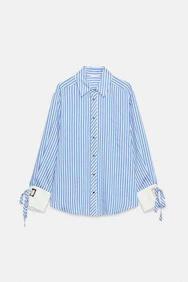 CHEMISE À RAYURES ET LACETS - Bleu / Blanc de Zara - Image 6