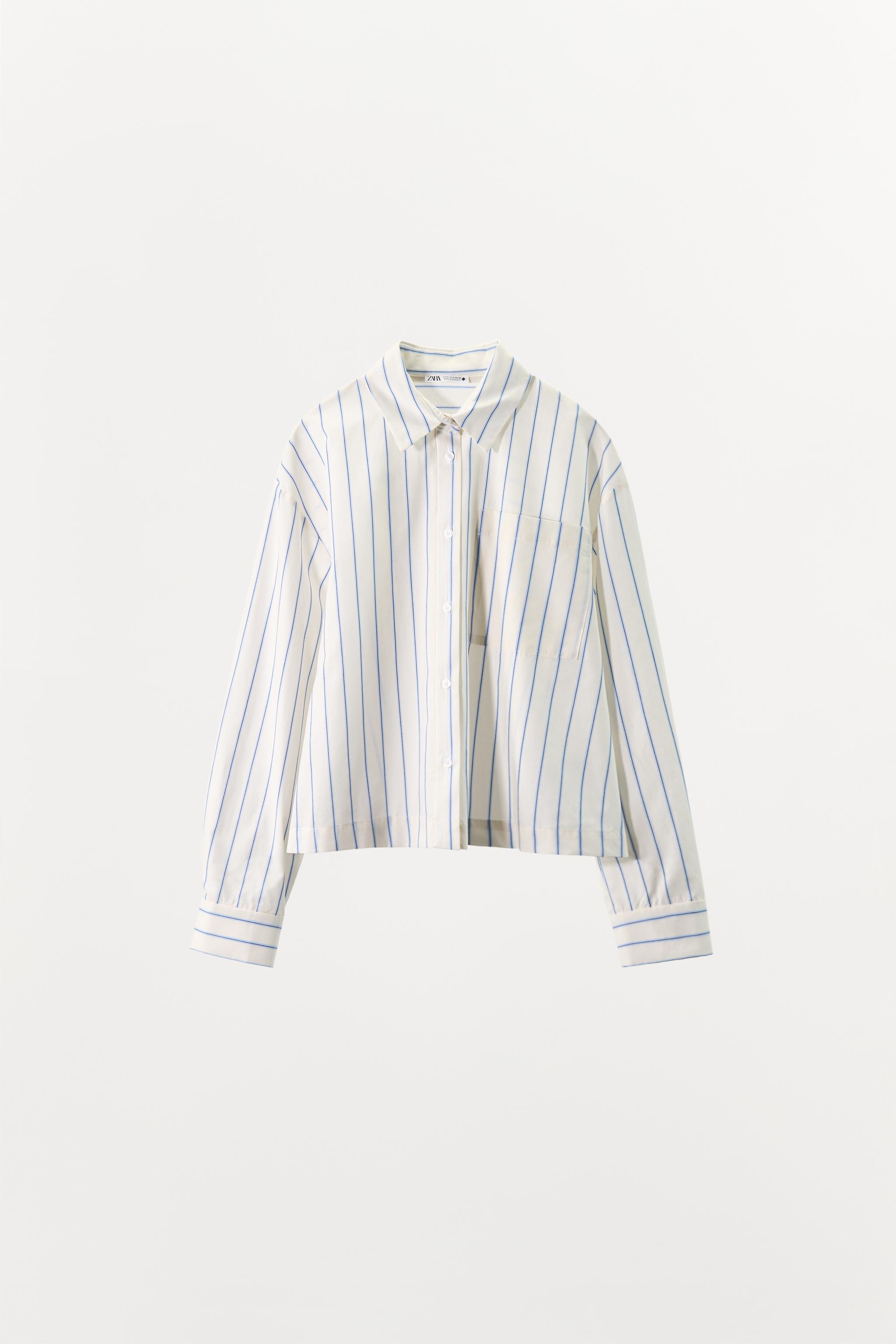 ZARA ストライプ柄クロップド丈パジャマシャツ 9024/058 ZARA - ZARA(ザラ) ストライプ柄クロップド丈パジャマシャツ