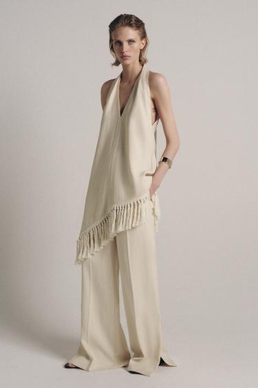 ZW COLLECTION HALTER NECK FRINGED TOP - Mid-ecru by Zara - Image 1