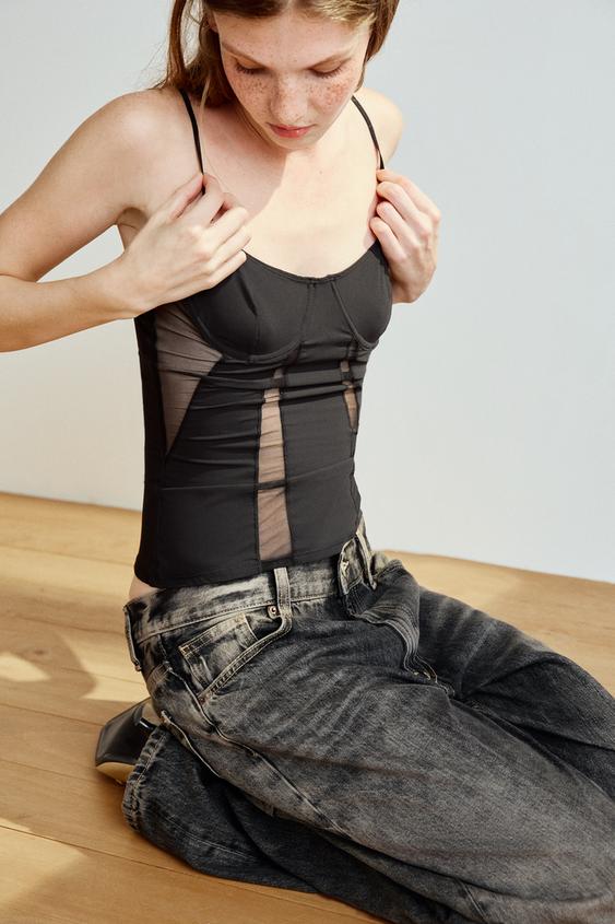 TOP TIRANTES COMBINADO - Negro de Zara - Imagen 0