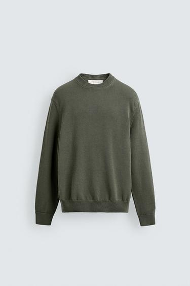 REGULAR FIT COTTON JUMPER - Grey green by Zara