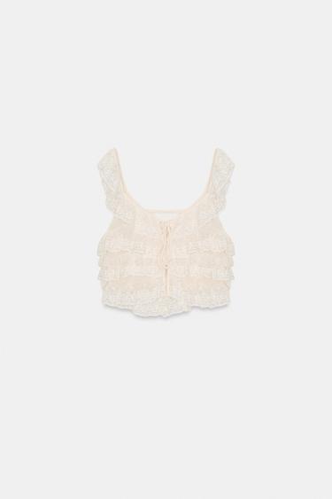 RUFFLED LACE TOP - Ecru by Zara